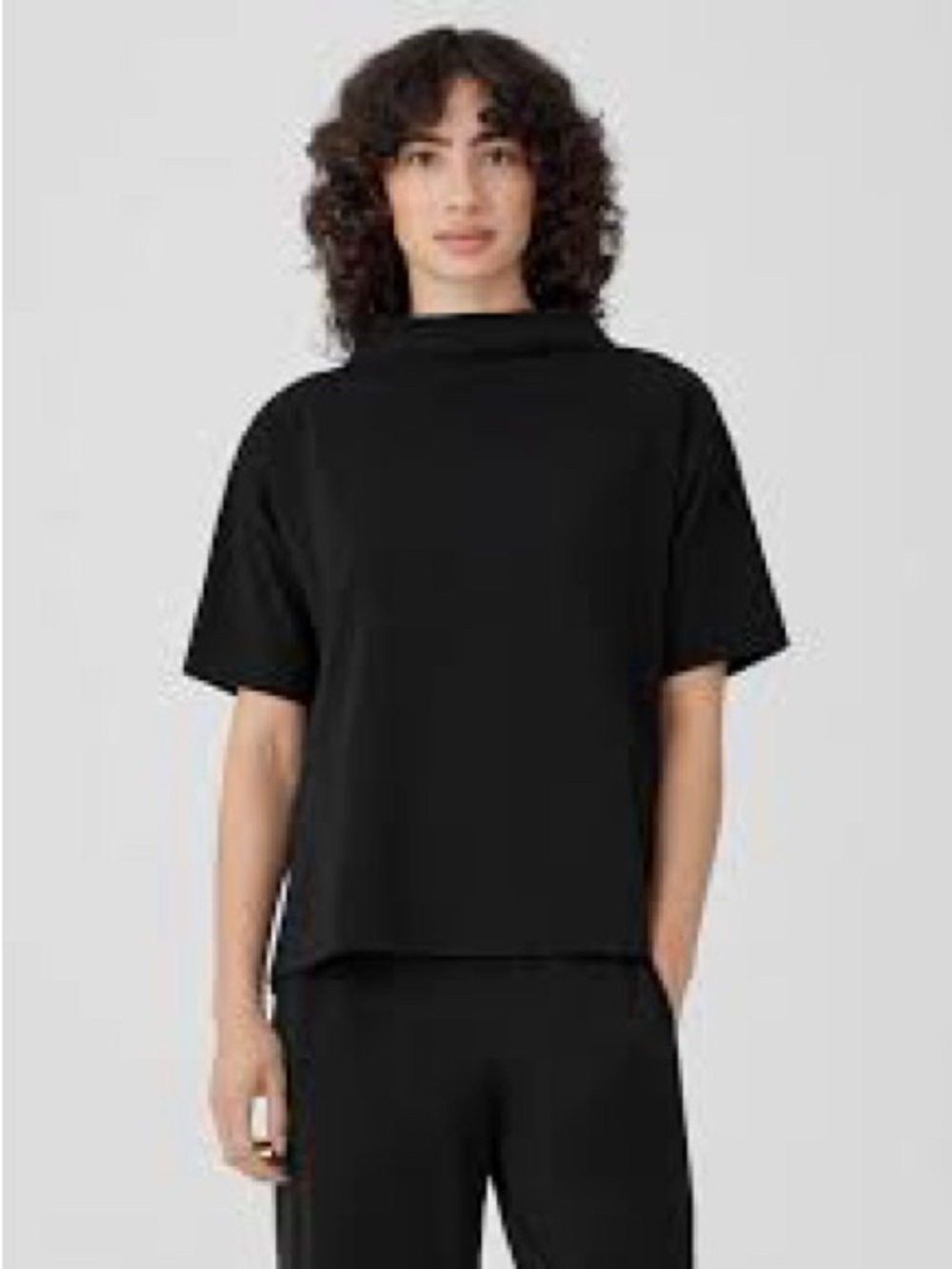 Eileen Fisher Pima cotton stretch jersey Funnel Neck Top in Black S